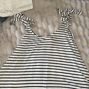 Size medium, white and black, stripe, knit shoulder tie top